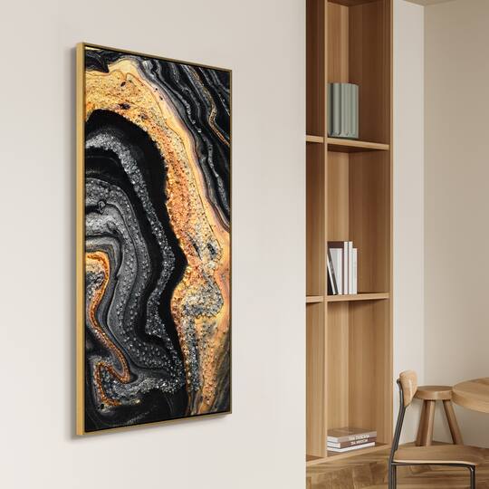Empire Art Direct Arte De Crystallus 24" x 48" Golden Veins IV Epoxy Coated Wrapped Framed Glossy Abstract Canvas Wall Art